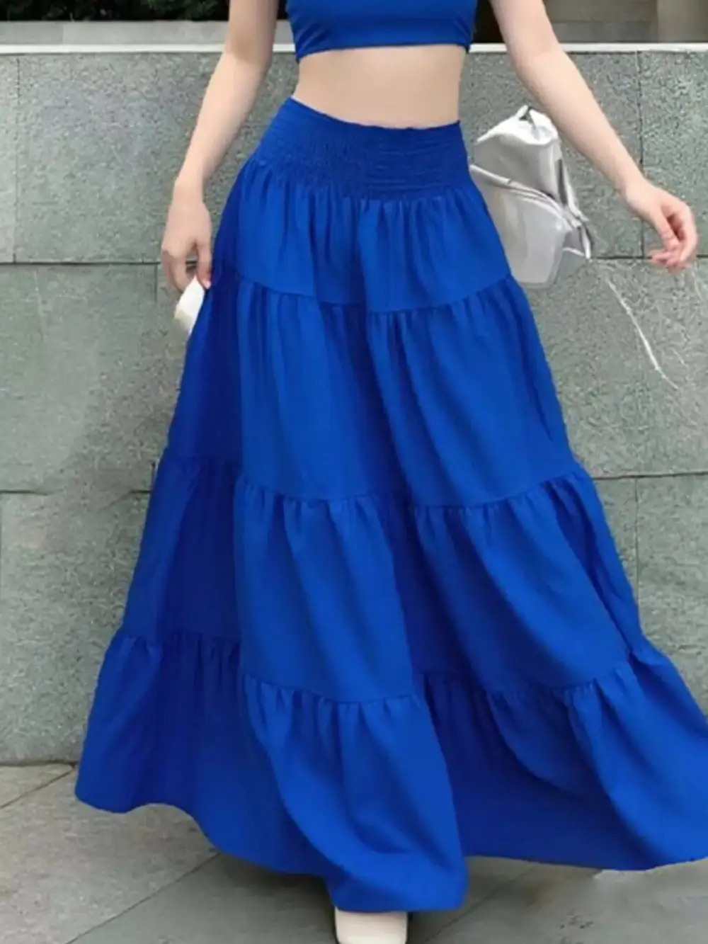 Crop Top Tiered Maxi Skirt Set