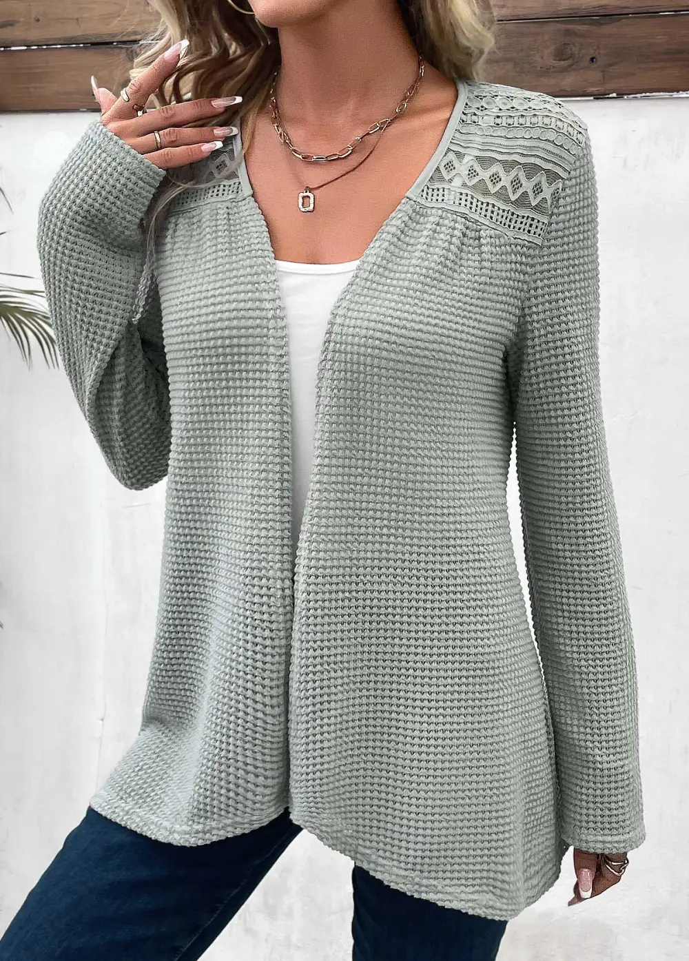 Sage Green Patchwork Long Sleeve Cardigan