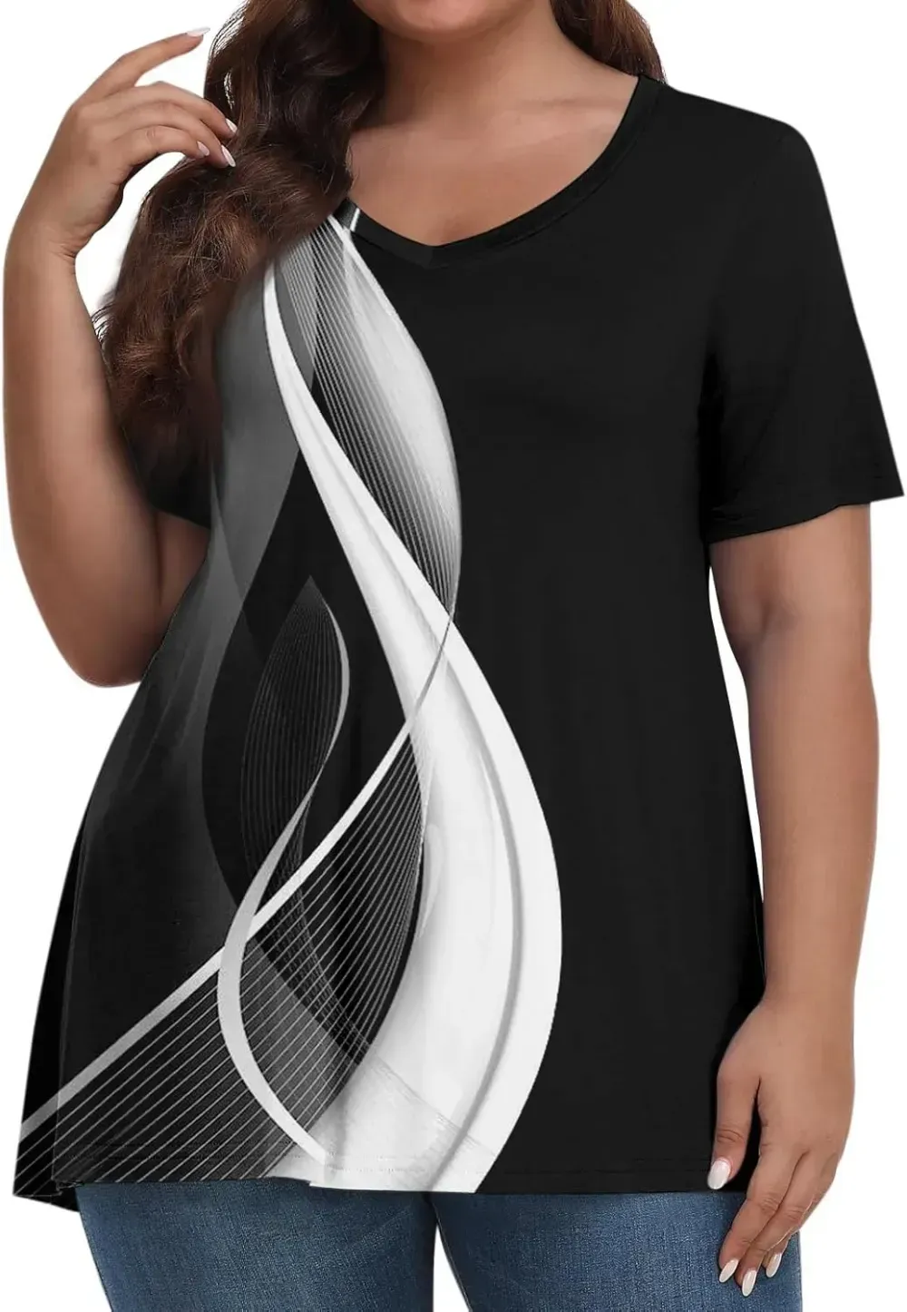 Plus Size Tops for Women Dressy Short Sleeve V Neck Shirts for Women Summer Tops for Women 2024 Floral Print Top