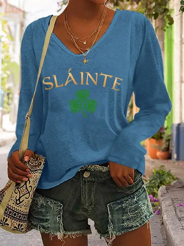 Women's Slainte St. Patrick's Day Print V-Neck Top