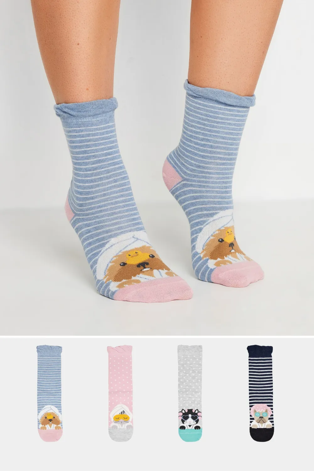4 PACK Pink & Blue Dog & Cat Spa Ankle Socks