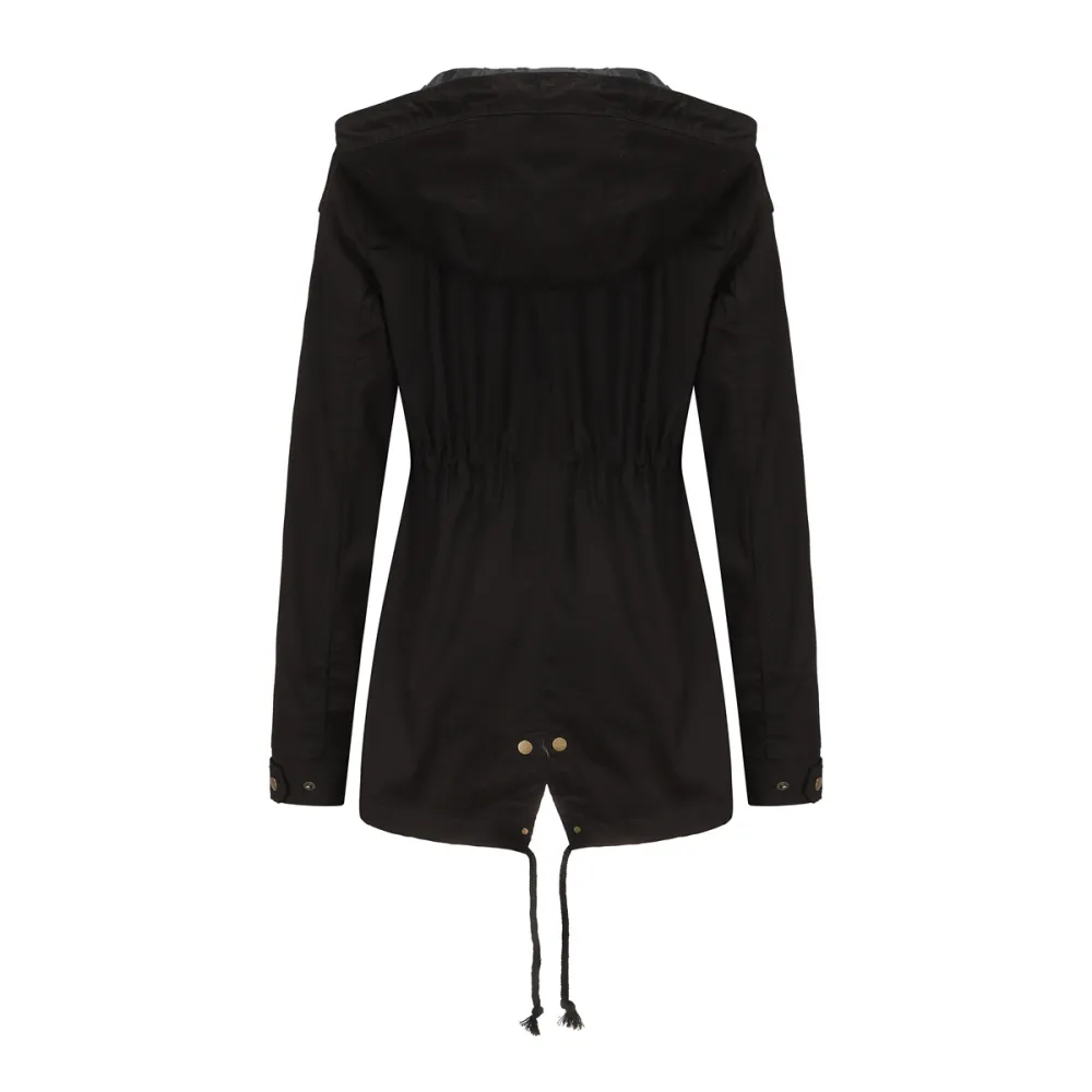 Adjustable waist hooded women jacket