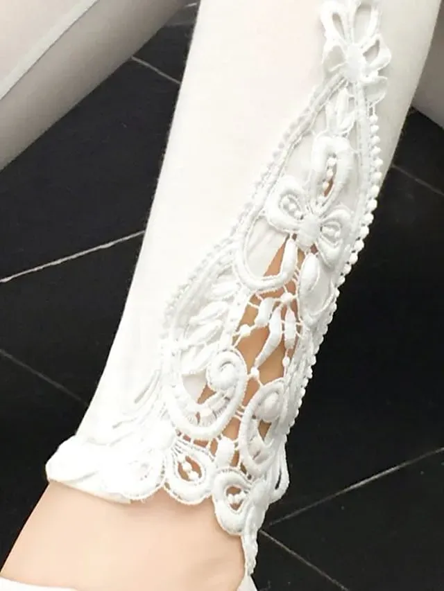 Women's Leggings Black White Grey Fashion Casual Daily Lace Ankle-Length Tummy Control Solid Colored L XL 2XL 3XL 4XL