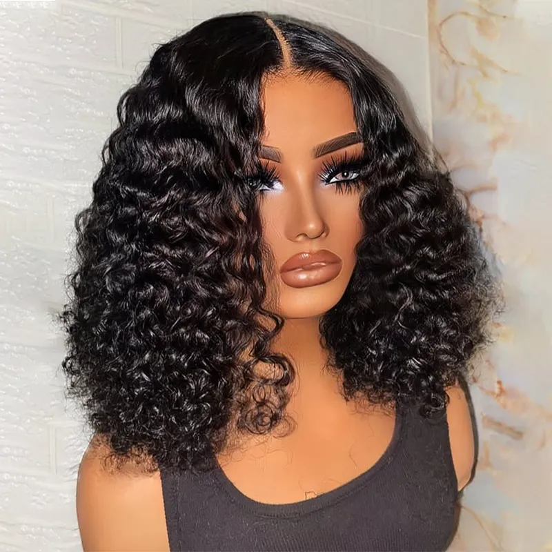 Affordable #1 Jet Black Human Hair Bob Wigs Deep Wave Bob Wigs