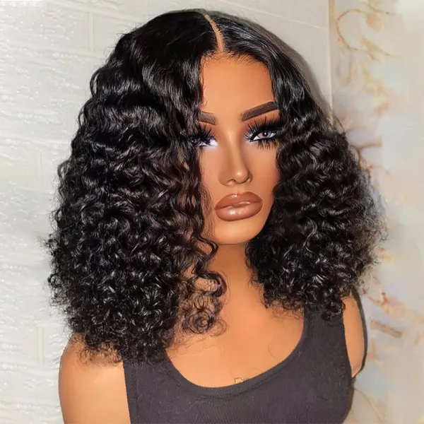 Affordable #1 Jet Black Human Hair Bob Wigs Deep Wave Bob Wigs