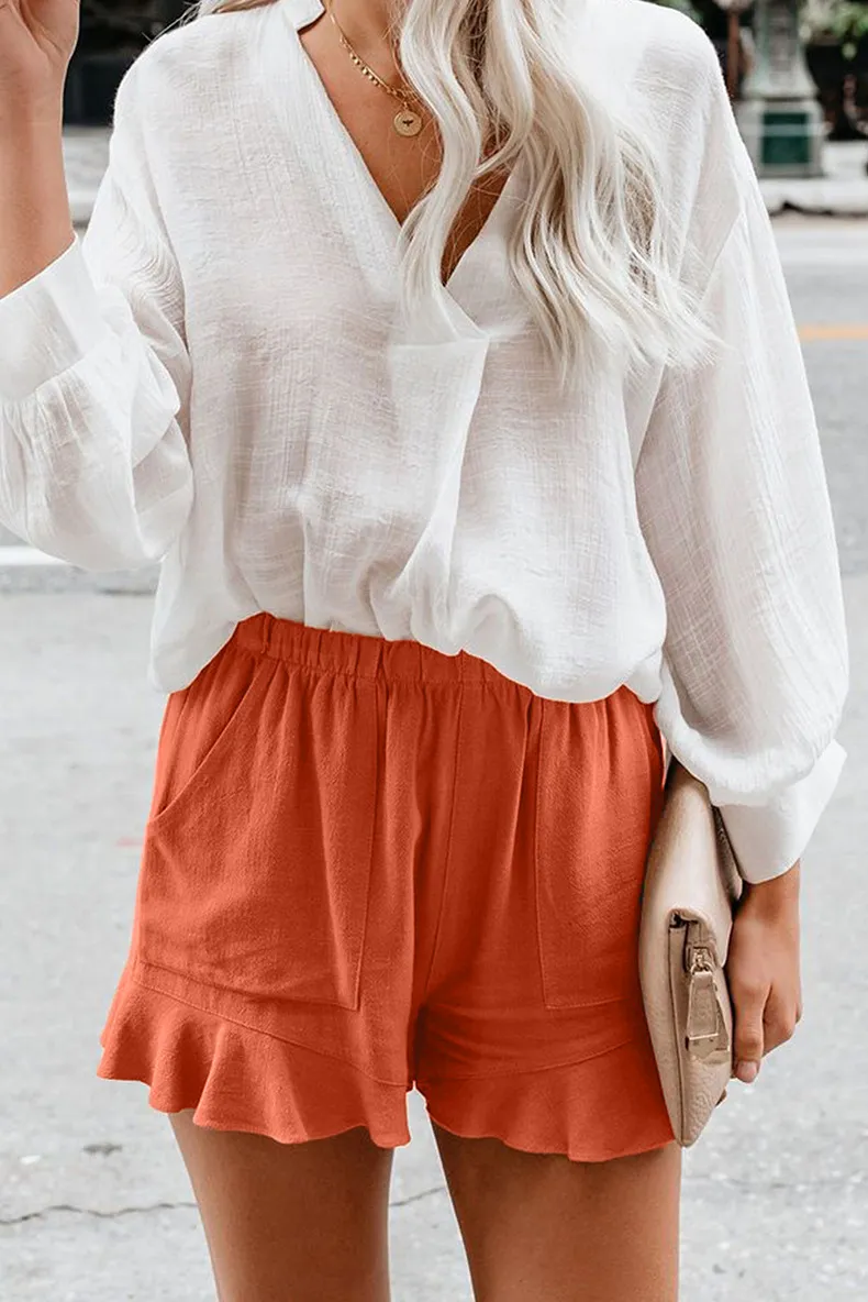 Ladies summer casual solid color high-waist pleated loose straight-leg pants
