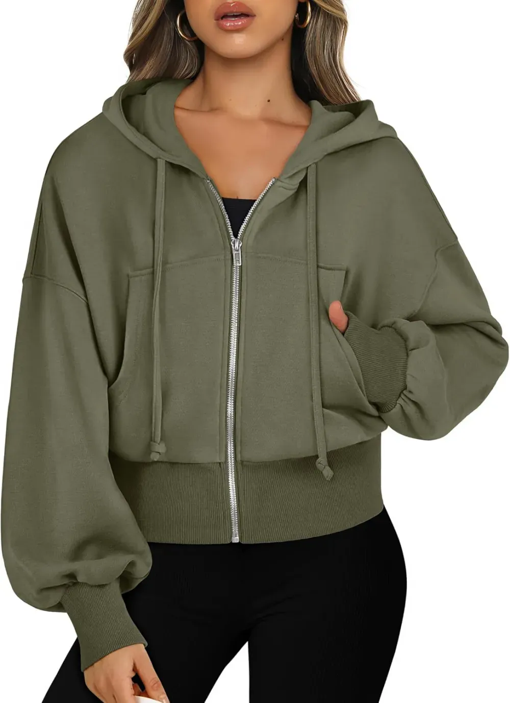 Women's Zip Up Hoodies Cropped Sweatshirts Full Zip Jackets Casual Fashion Fall Outfits Winter Clothes