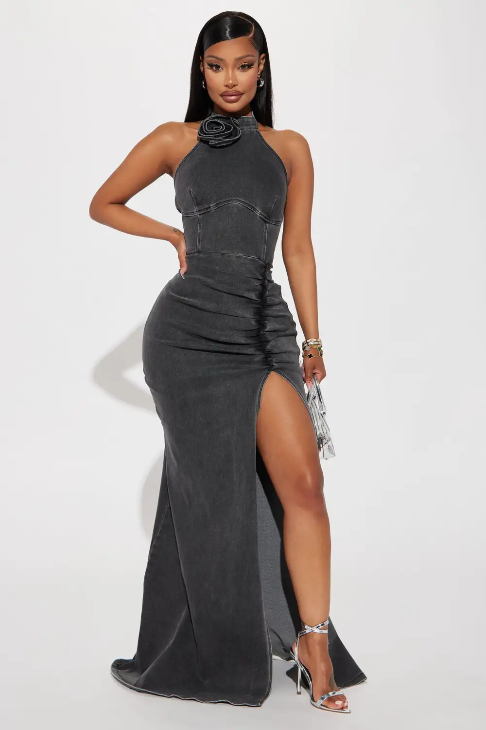 Eliana Knit Denim Maxi Dress - Black Wash