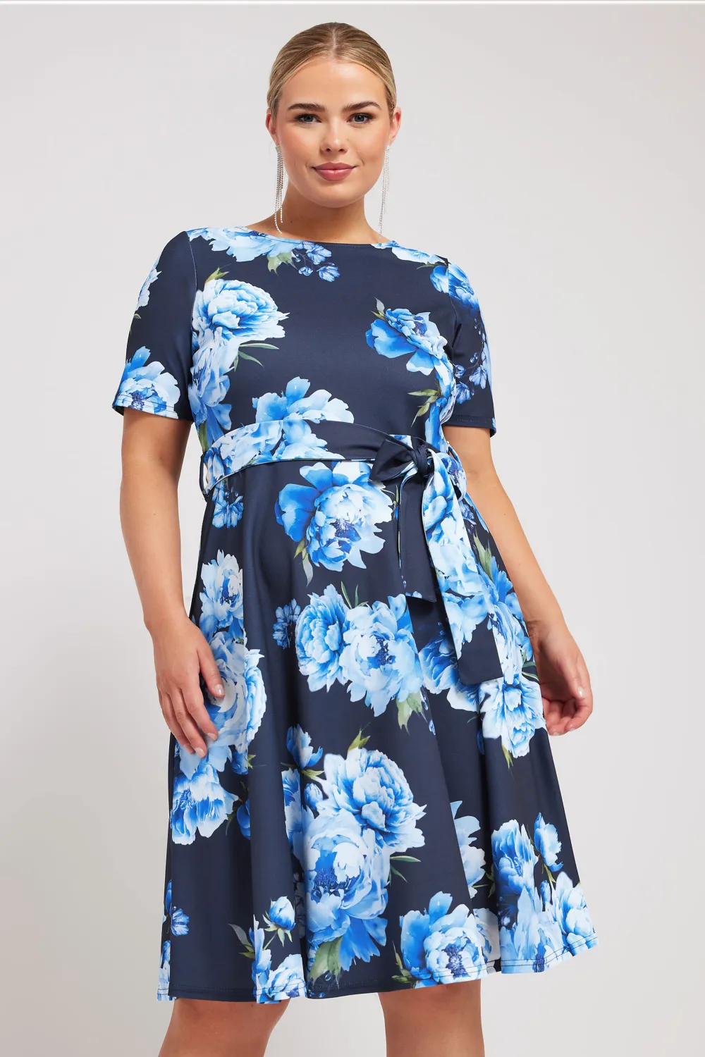 YOURS LONDON Curve Blue Scoop Neck Skater Dress