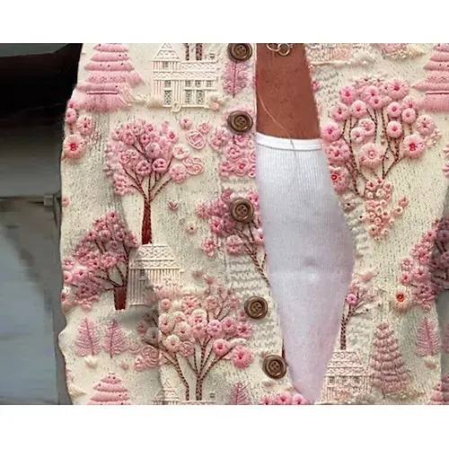 Women's Sweater Daily Graphic Crew Neck Print Long Sleeve Regular Tops Knit Weekend Beige Fall Winter