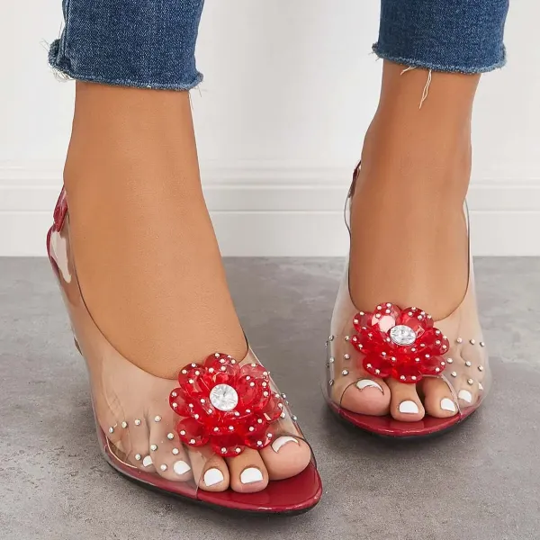 Clear Slingback Flower Rhinestone Sandals