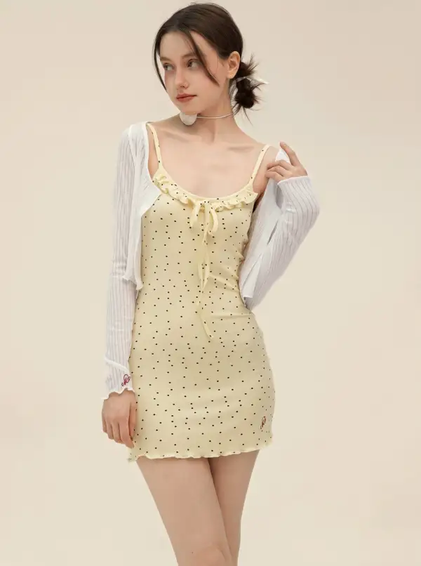Retro Cardigan With Slim Slip Dress Set-Up
