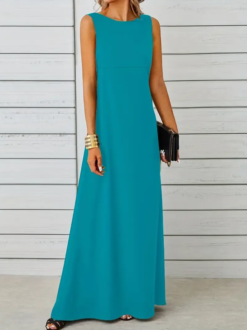 Maxi Tank Dress, Sleeveless Solid Casual Every Day Dress, Women's Clothing