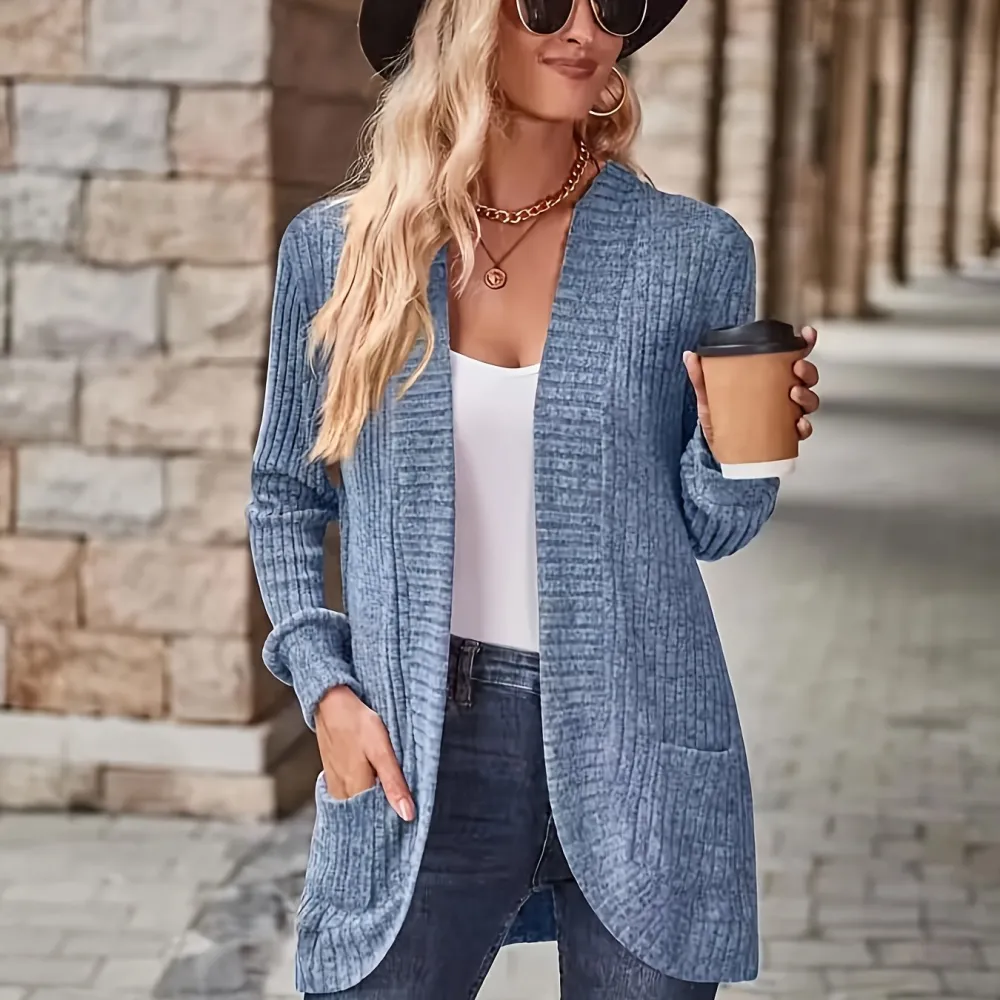 Relaxed Open Front Cardigan Casual Long Sleeve Drop