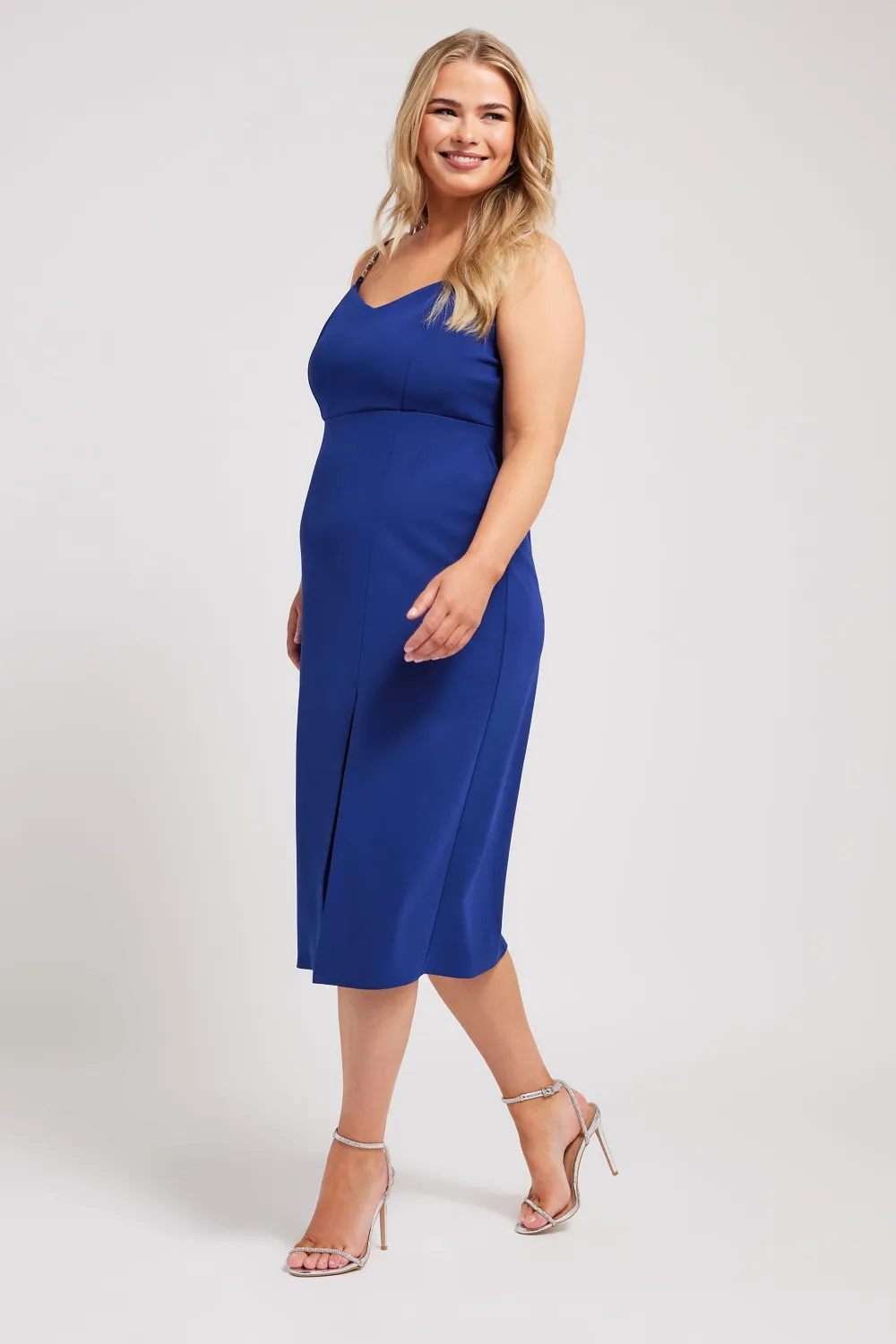 YOURS LONDON Curve Cobalt Blue Diamante Strap Midi Dress
