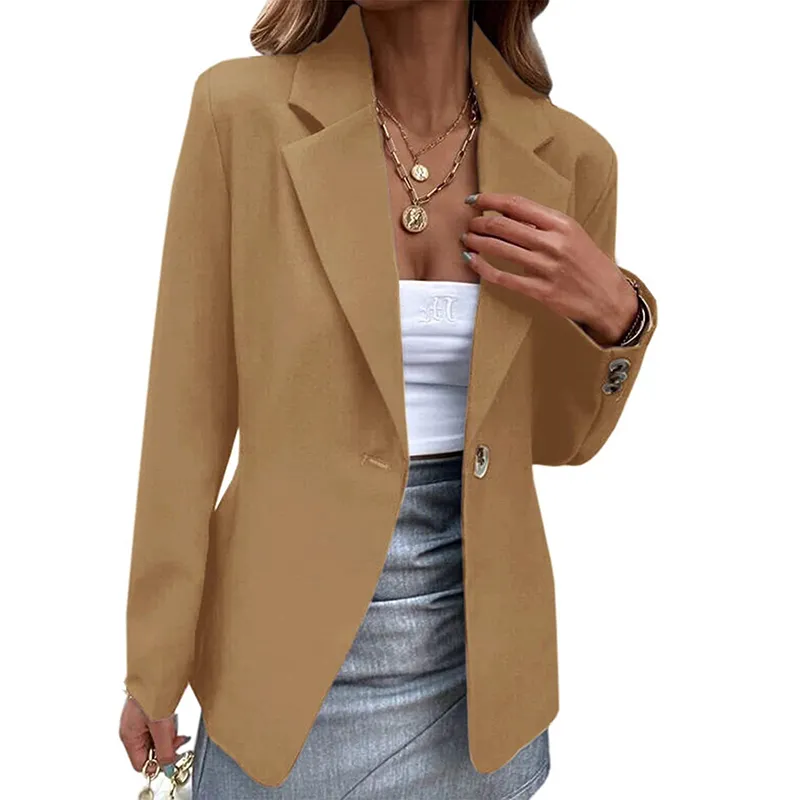 Women's Solid Long Sleeve One Button Casual Blazer