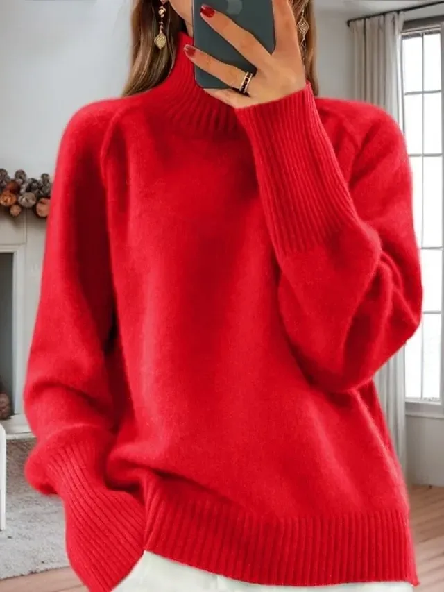 Women's Sweater Pullover Sweater Jumper Turtleneck Knit Knitted Raglan Sleeves Spring Fall Home Daily Holiday Daily Casual Soft Long Sleeve Pure Color White Light Green