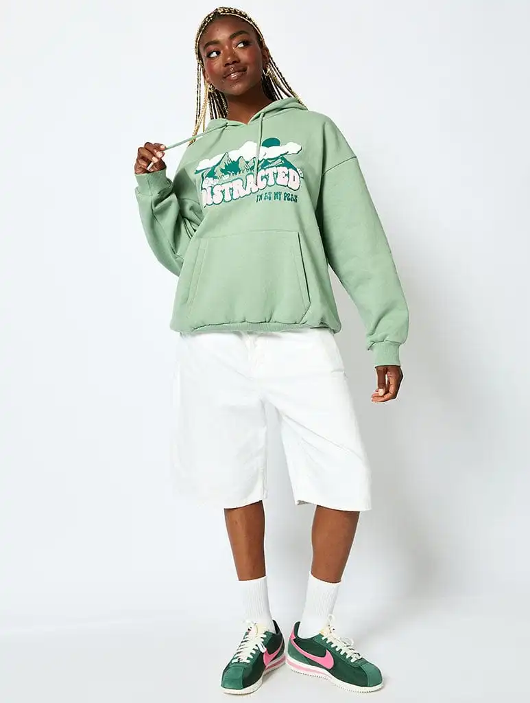 Distracted Hoodie in Sage Green
