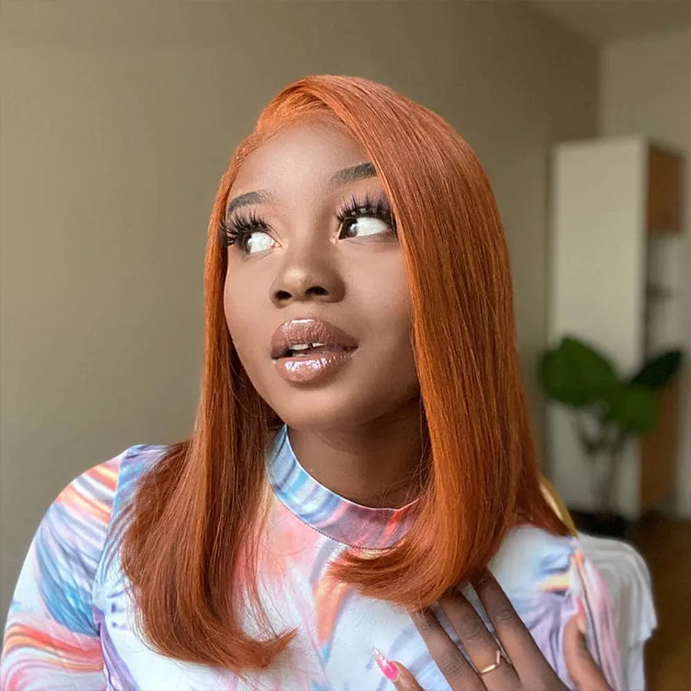 Sterly Straight Colored Short Bob Wig Orange Ginger Lace Front Human Hair Wigs For Black Women