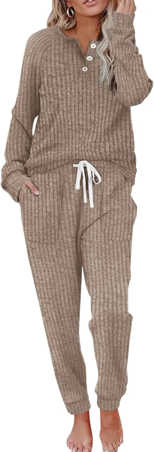 Two Piece Outfits for Women Lounge Sets Button Down Sweatshirt Sweatpants Sweatsuits Set with Pockets