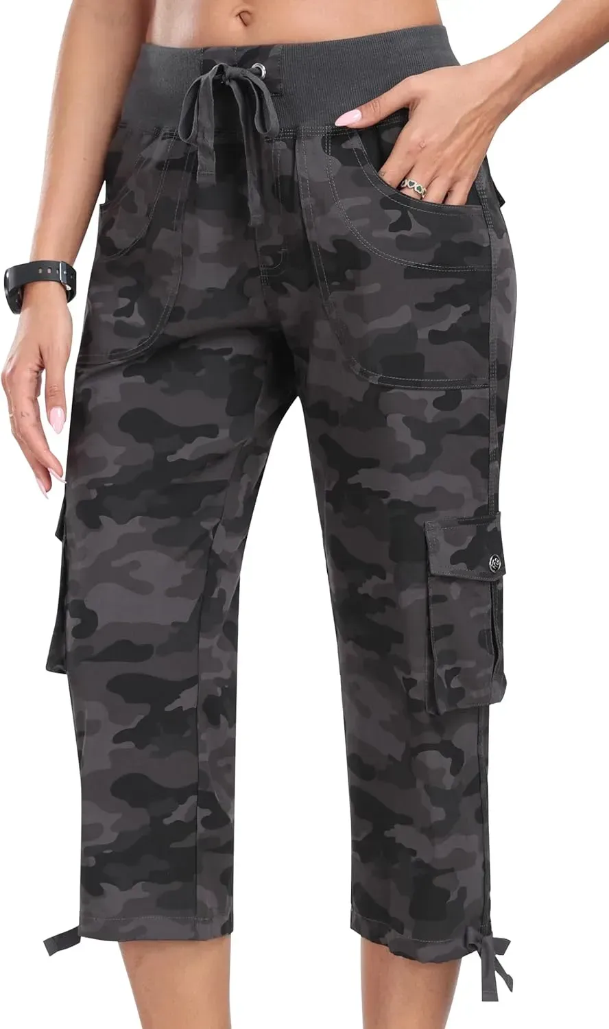 MoFiz Womens Capris with Pockets Loose Fit Casual Capri Pants Dressy Lightweight Ladies Baggy Cargo Pants for Hiking