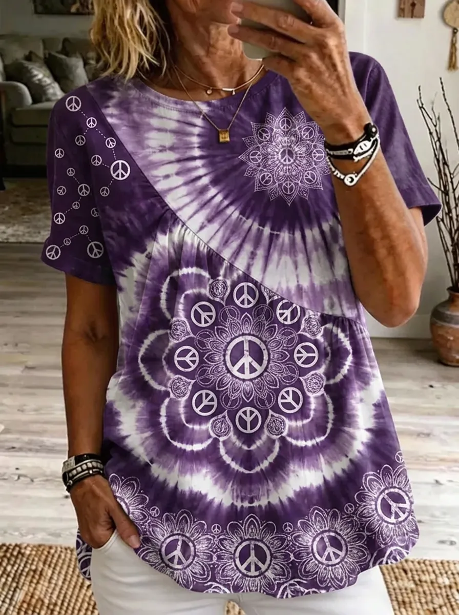 Women's Nashville Hippie Mandala Peace Sign Printed T-shirt