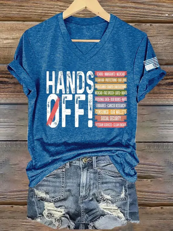 Women's Retro Hands Off Protest Print T-Shirt