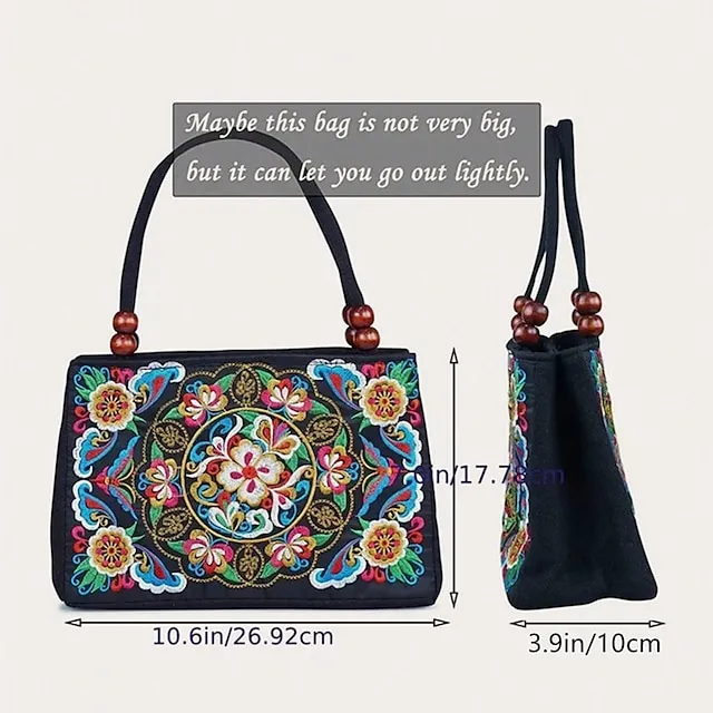Women's Handbag Canvas Outdoor Holiday Embroidery Large Capacity Breathable Lightweight Folk Dark Red Black / Red Blue peacock