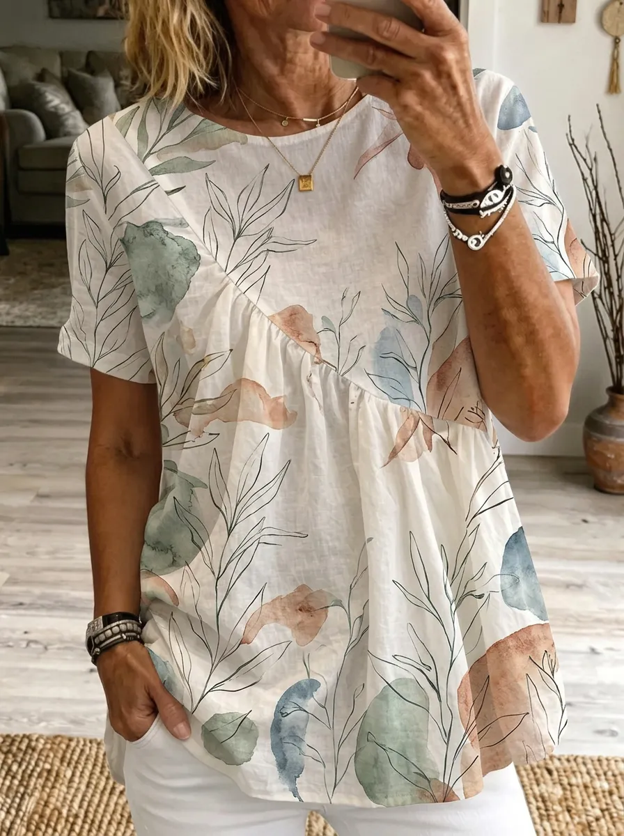 Women's Nashville Botanical Watercolor Printed Tunic Top