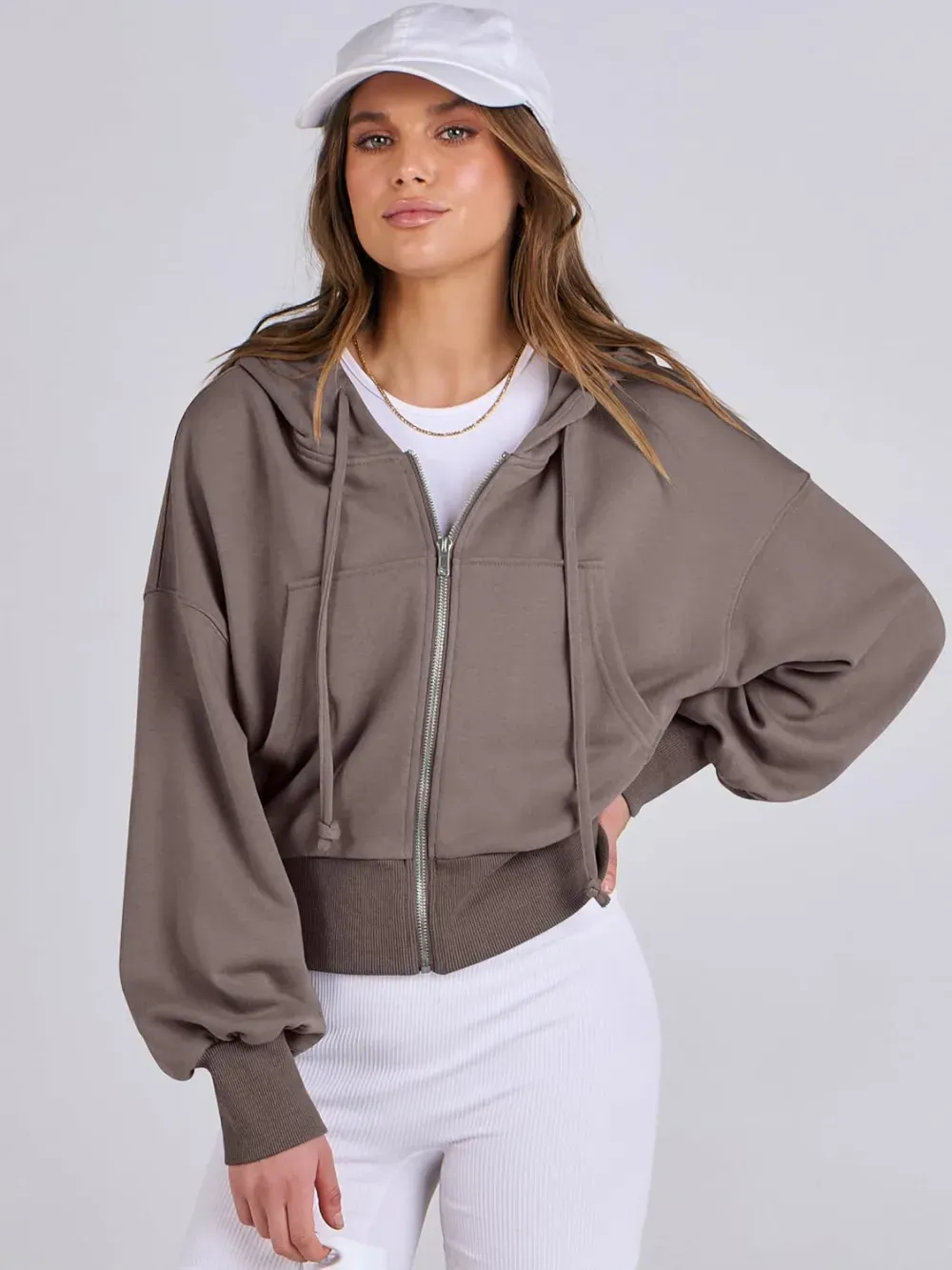 Women's Zip Up Hoodies Cropped Sweatshirts Full Zip Jackets Casual Fashion Fall Outfits Winter Clothes