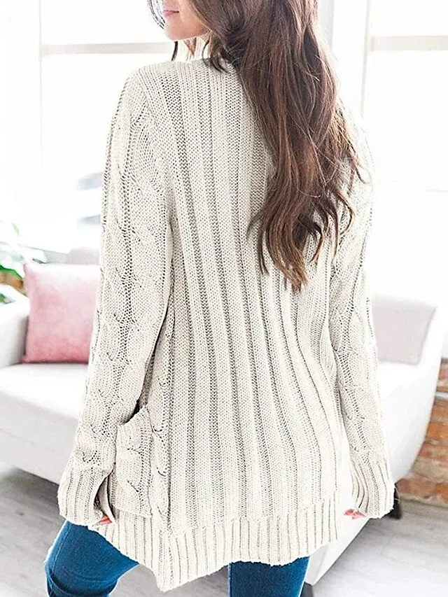 Spring Outfits - Women's Sweater Cardigans & T-Shirt & Scarf Set Cable-Knit Buttoned Cardigan with Pockets and Blouse T shirt Tee Basic