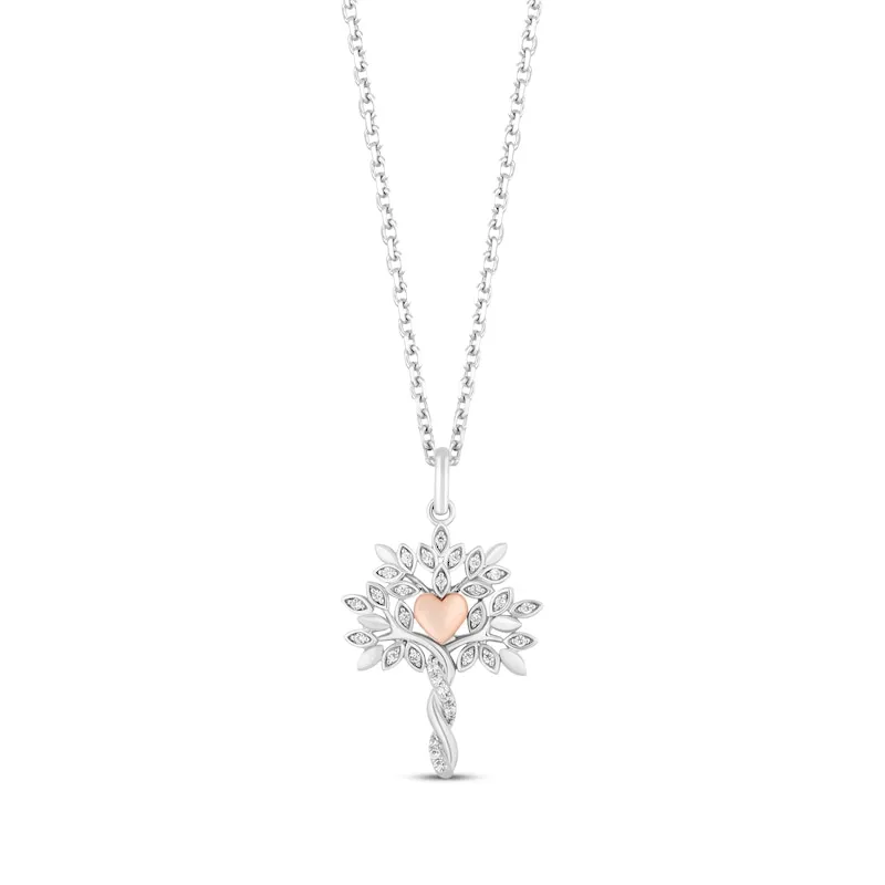 Hallmark Diamonds Family Tree Necklace 1/10 ct tw Sterling Silver & 10K Rose Gold 18”