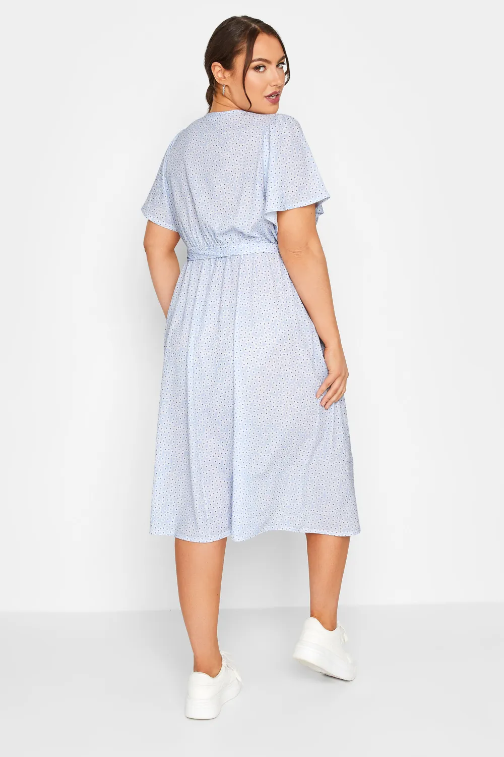 YOURS Curve Blue Ditsy Floral Print Wrap Dress