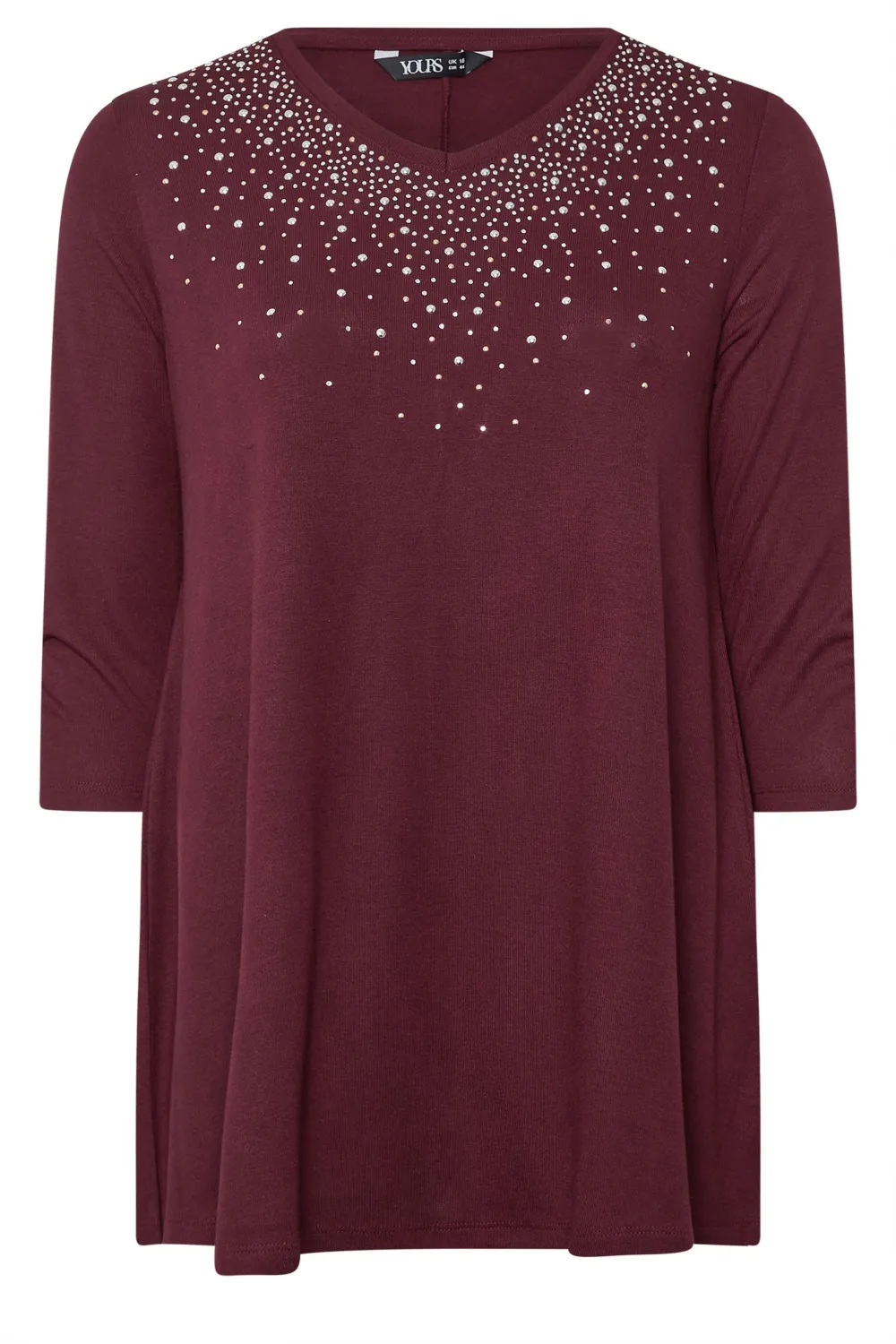 YOURS Curve Burgundy Red Diamante Stud Swing Top
