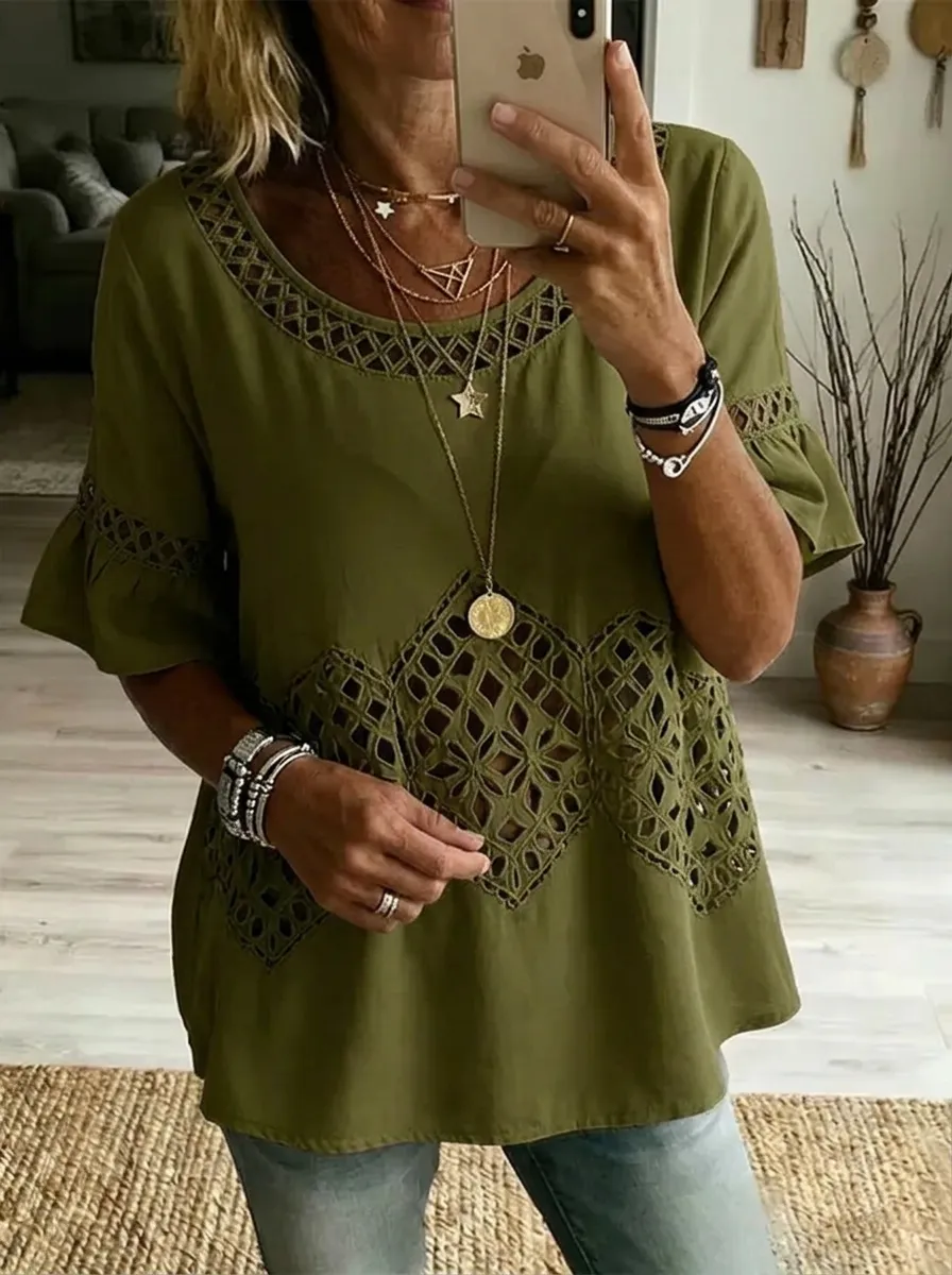 Women's Nashville Country Music Lace Trimmed Olive Green Top