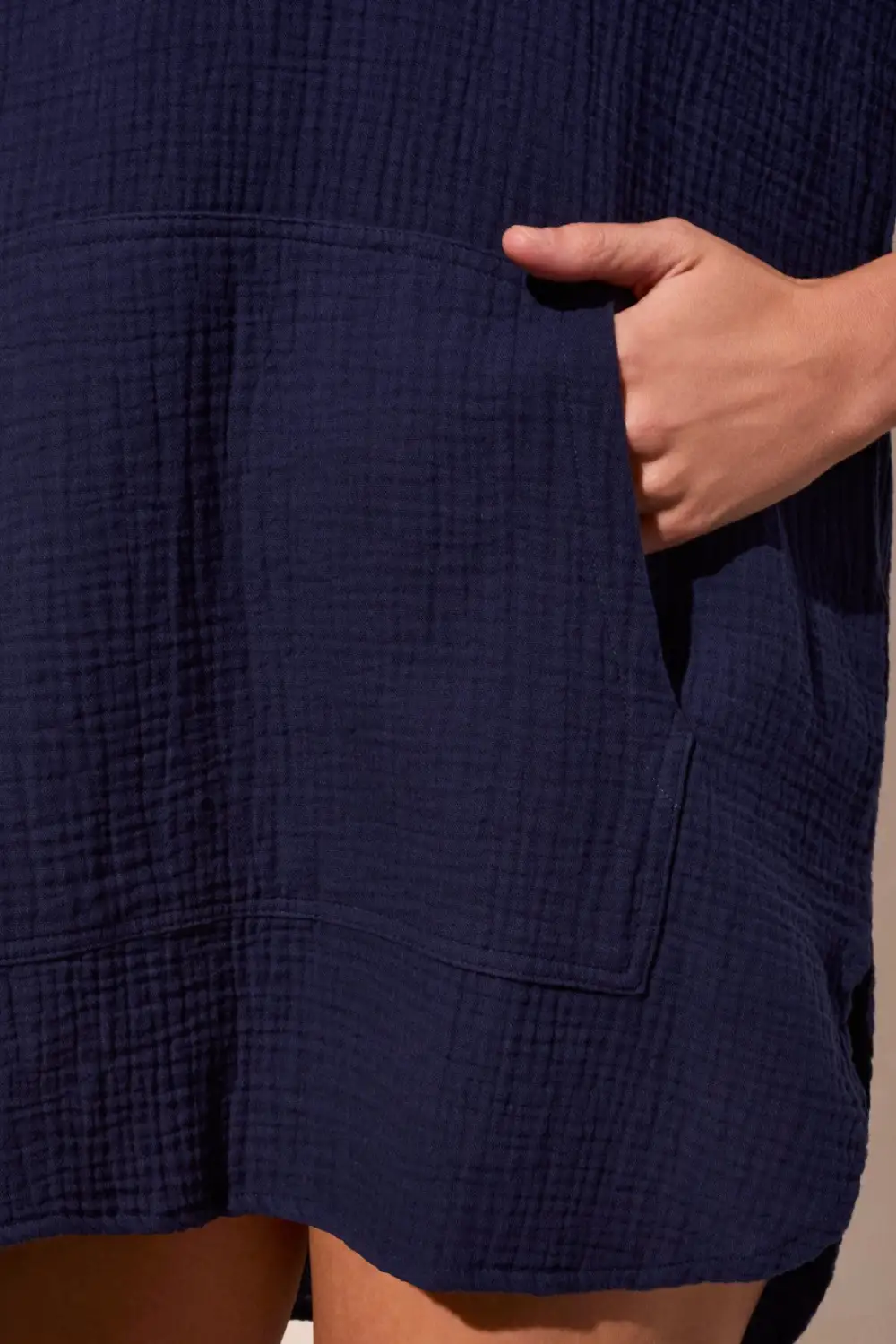 Cotton Gauze Three-Quarter Sleeve Cover-Up Tunic-Jet Blue