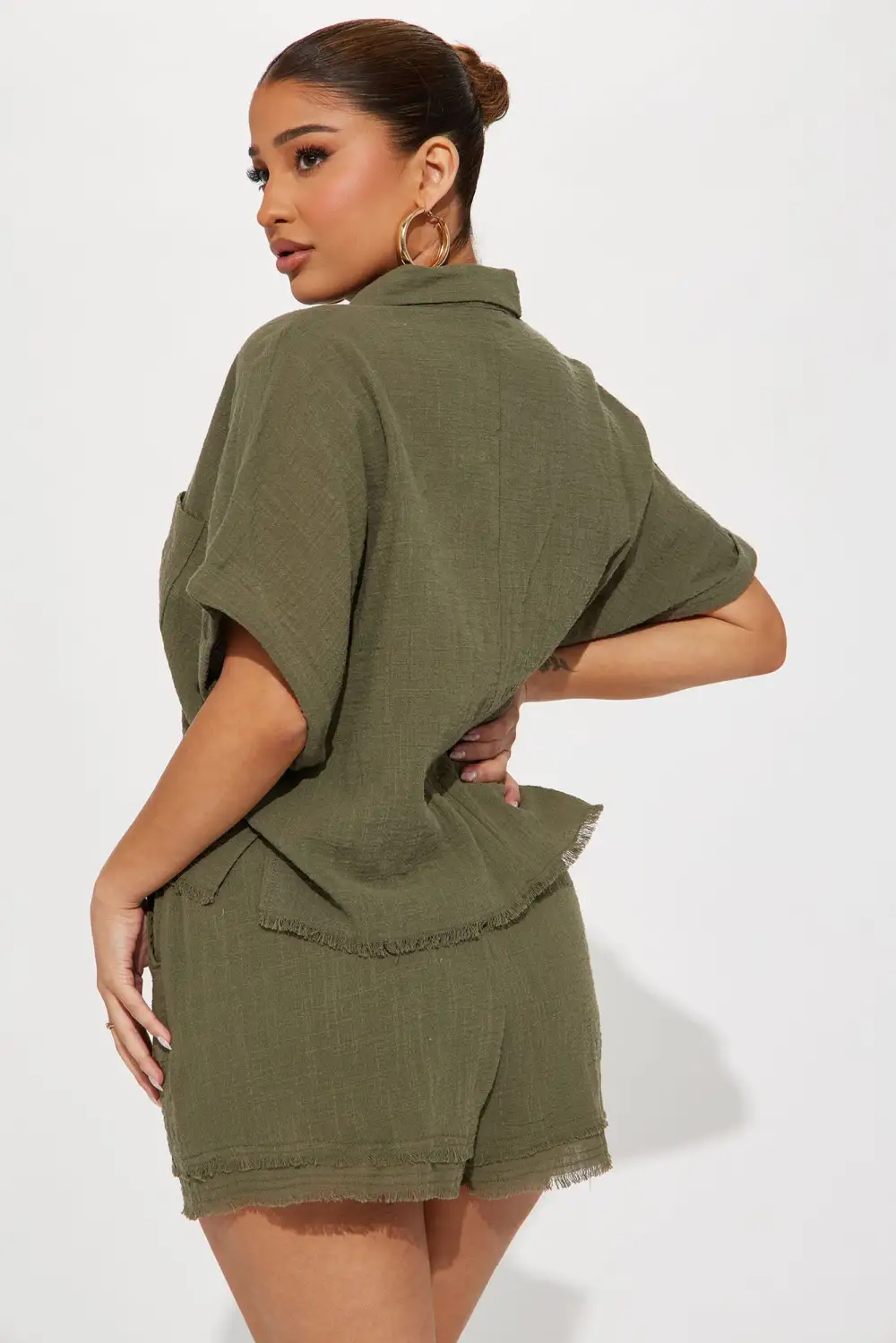 Easy Breezy Linen Short Set - Olive
