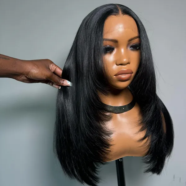 Jet Black Raw Hair Super Double Drawn Layered 13×6 Straight Human Hair Wigs 250% Density