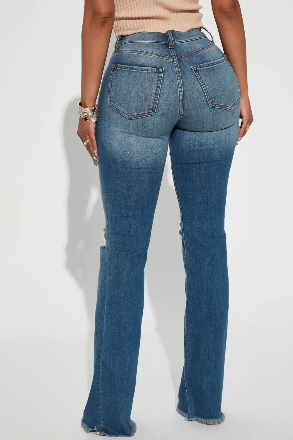 Richie Ripped Flare Jeans - Medium Wash