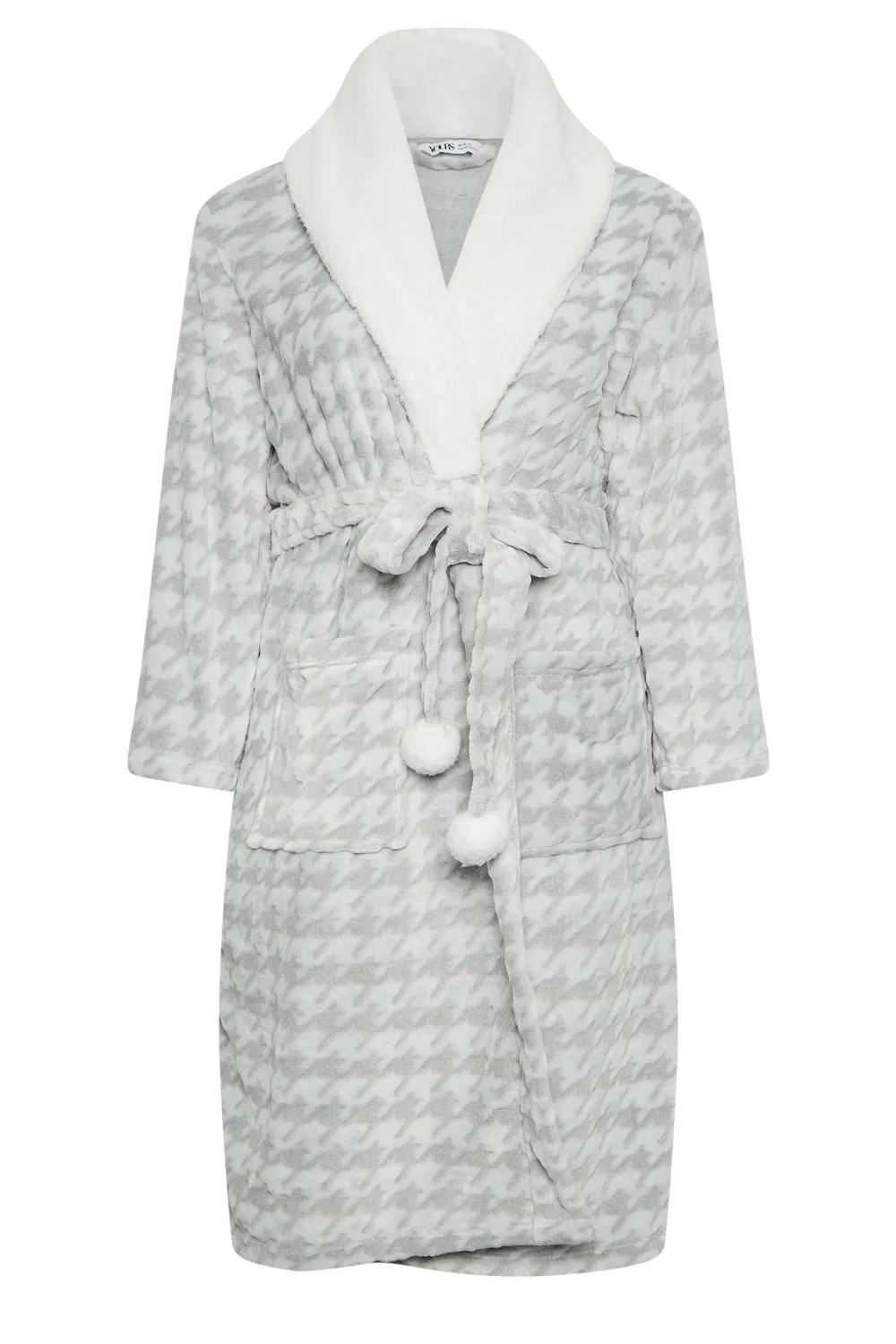 YOURS Curve Grey Dogtooth Maxi Dressing Gown