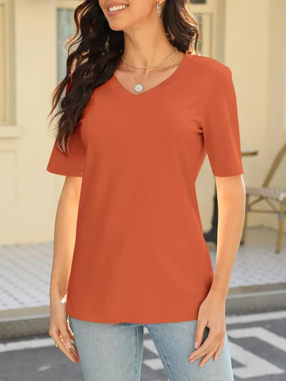 ORANDESIGNE Women's Color Block Short Sleeve T Shirts Casual V Neck Summer Tops Tees Loose Fit Blouses