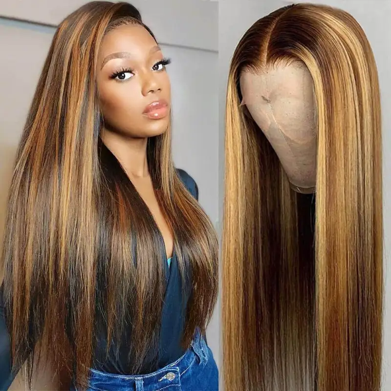#4/27 Highlight Straight HD Transparent Lace Front Wig 100% Virgin Human Hair