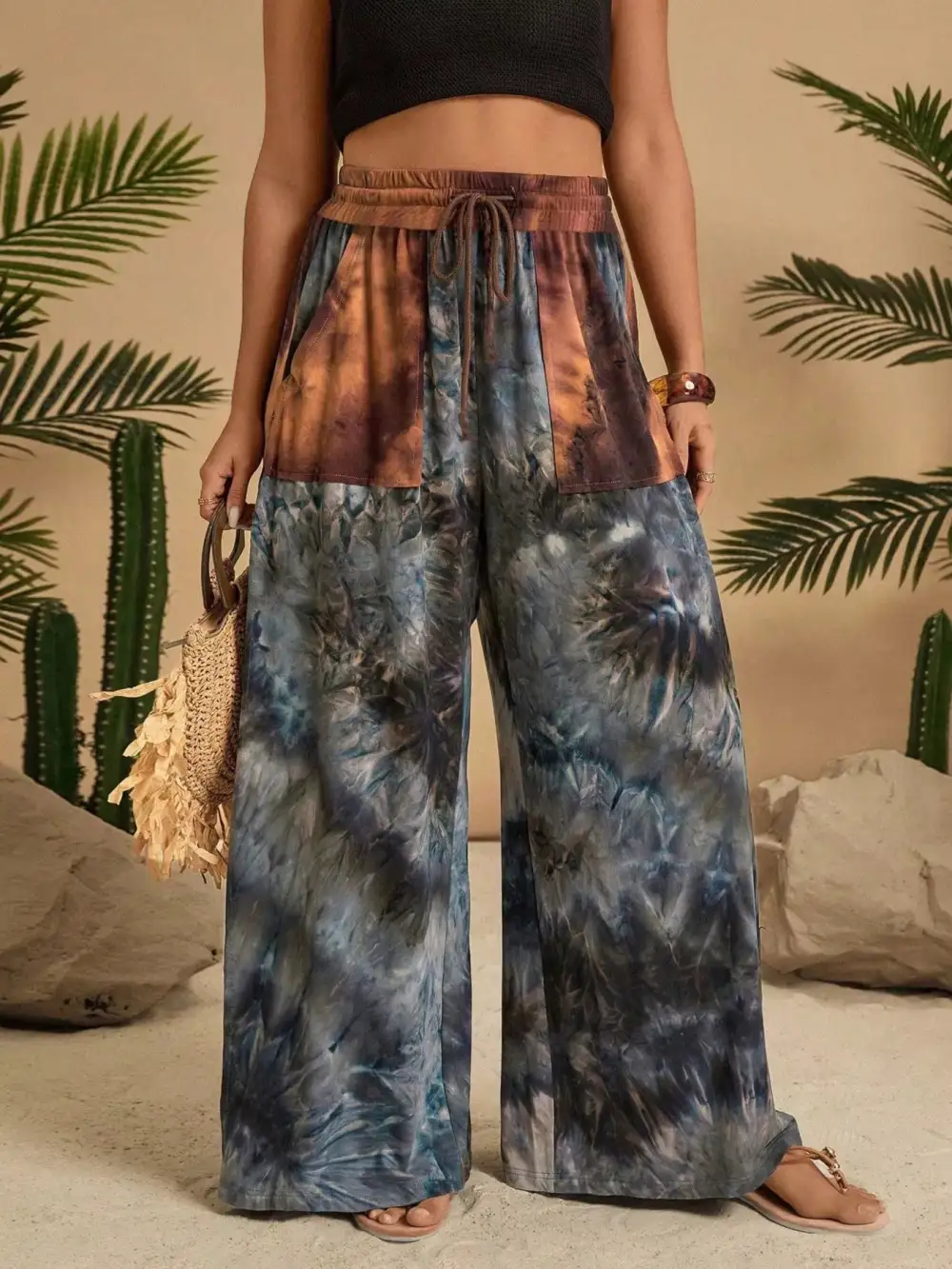 Full Size Tie Dye Wide Leg Pants Plus Size