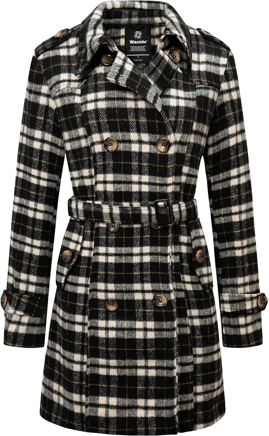 Women's Double Breasted Pea Coat Winter Mid-Long Trench Coat with Belt