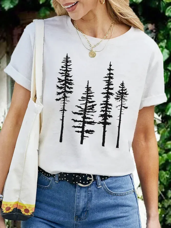 Pine Tree Printed Casual T-Shirts