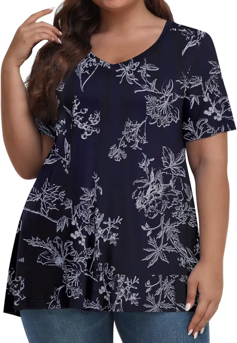 Plus Size Tops for Women Dressy Short Sleeve V Neck Shirts for Women Summer Tops for Women 2024 Floral Print Top