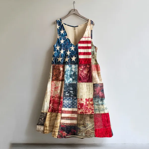 Women's Vintage Independence Day Flag Print Comfort Dress
