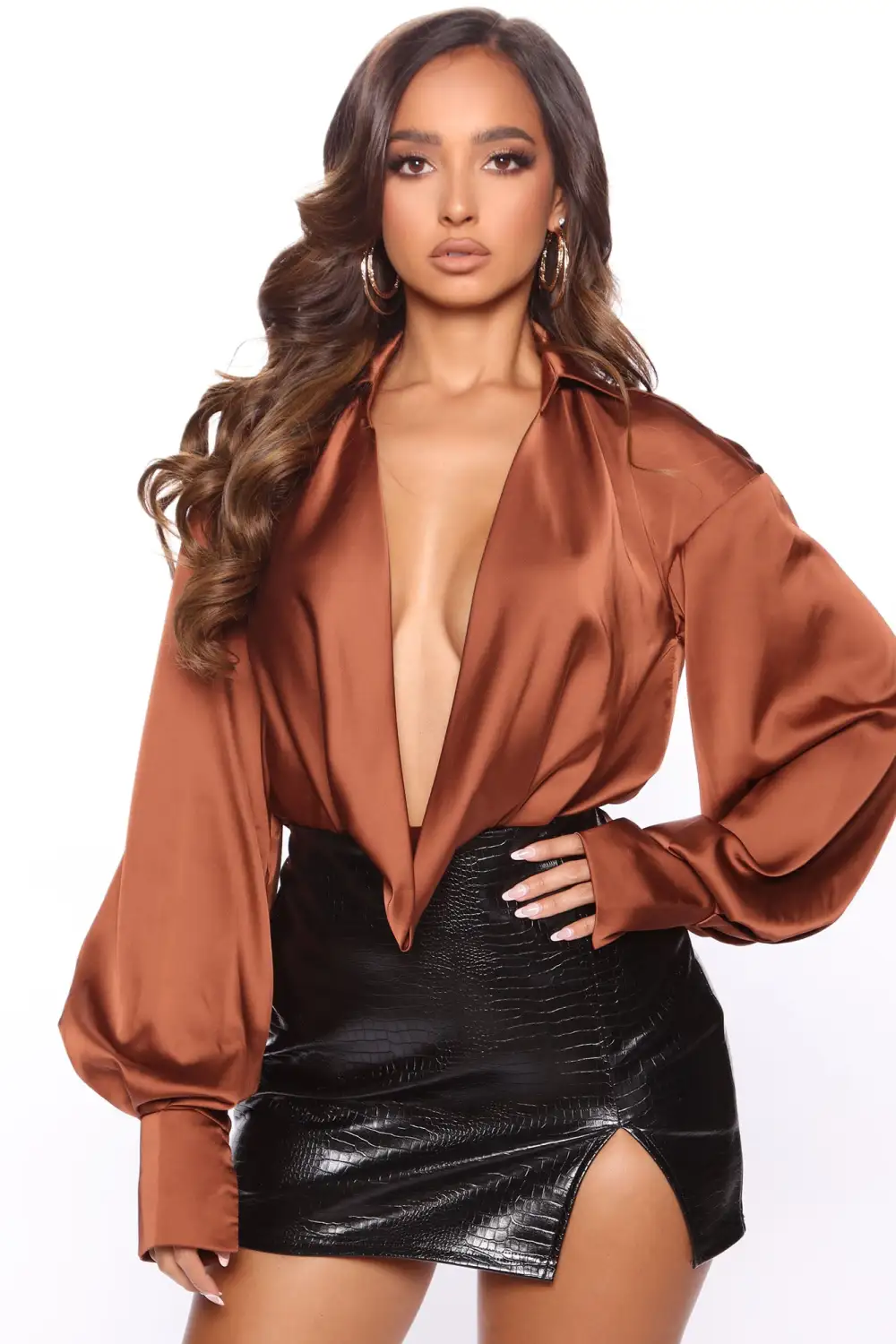 Cowl Could I Forget Satin Bodysuit - Copper