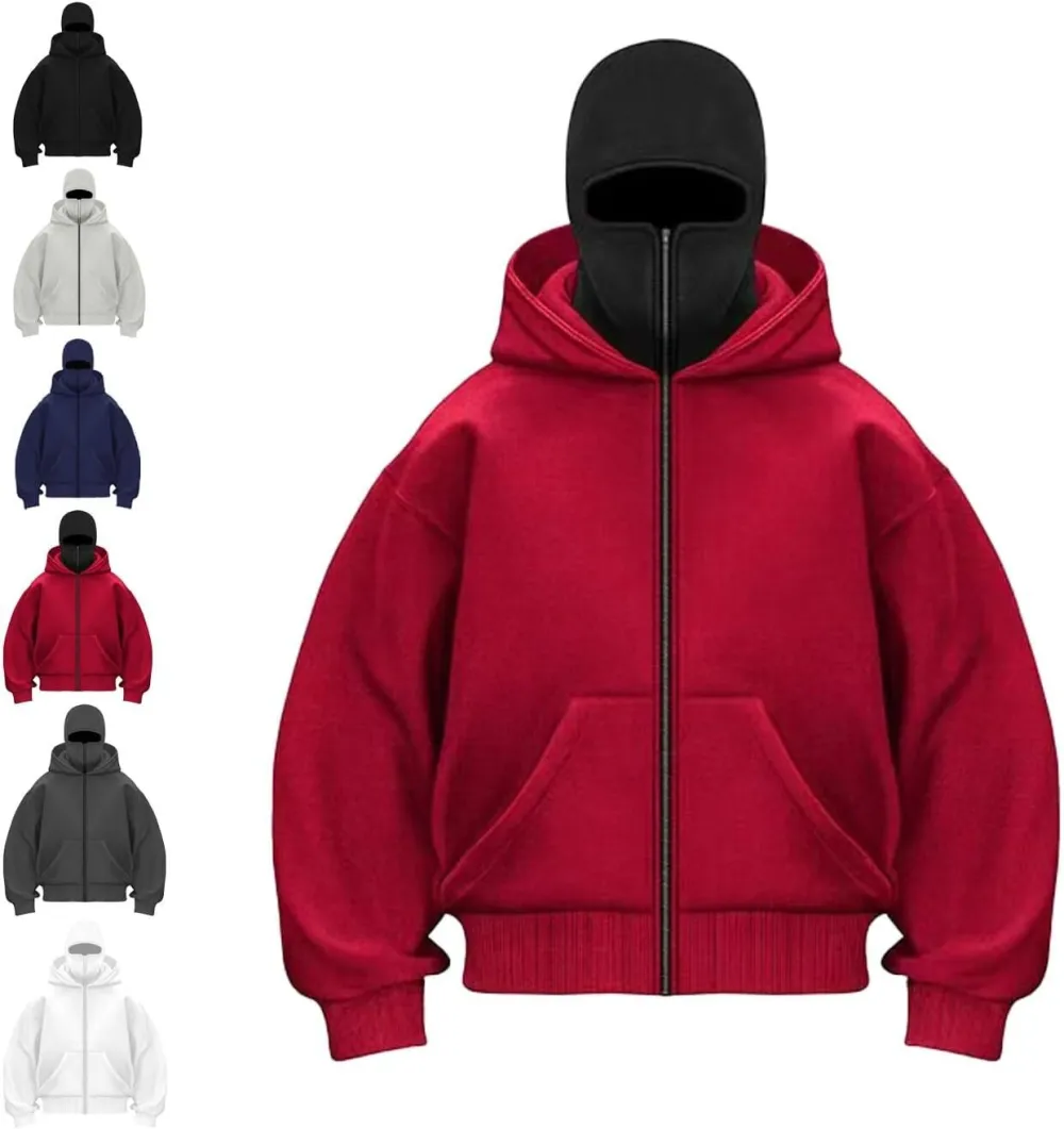 Unisex Hoodie with Built-In Eye Mask, Double Hooded Hoodie, Full Zip Hooded Sweatshirt for Cold Weather