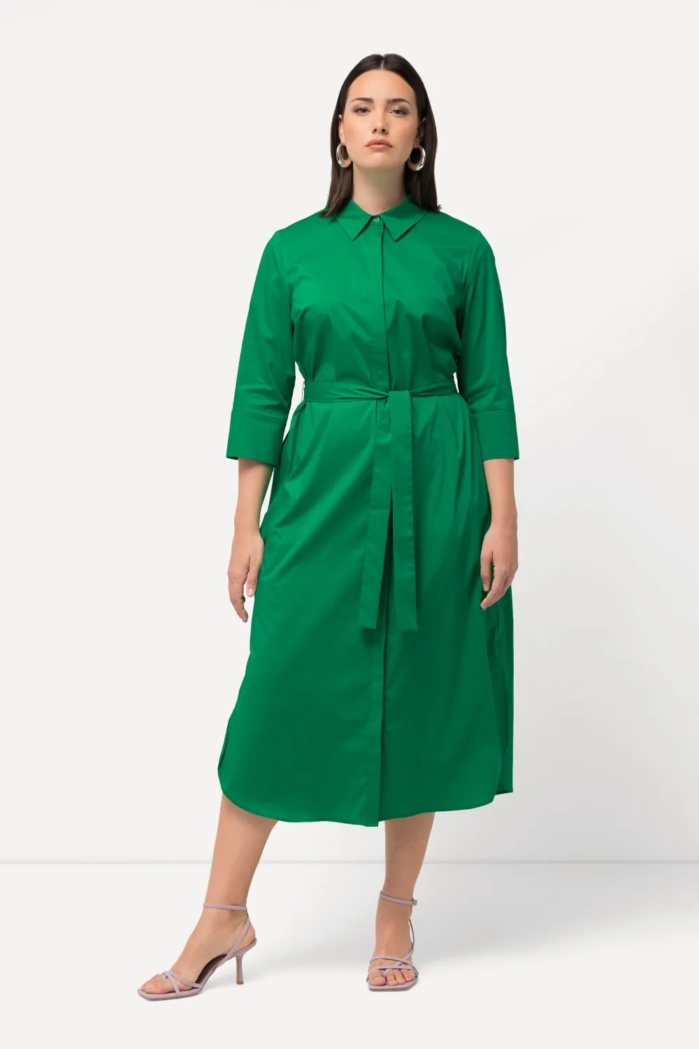 Hemdblusenkleid A-Linie Gürtel Hemdkragen 3/4-Arm